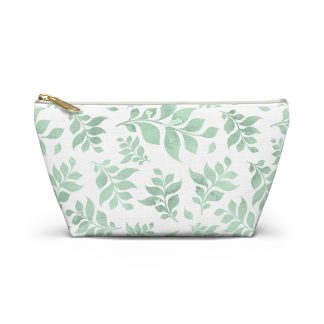 Mint green leaf pattern cosmetic bag
