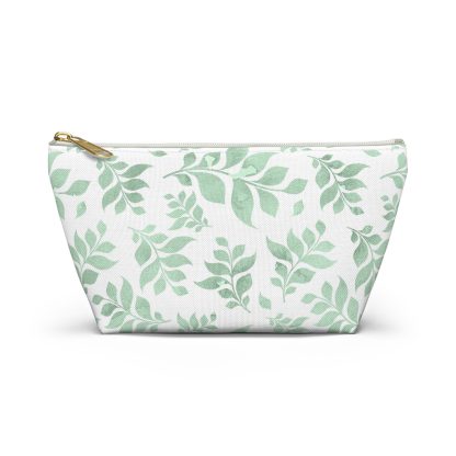 Mint green leaf pattern cosmetic bag