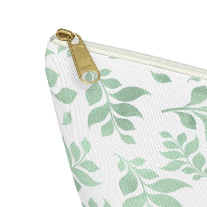 Mint green leaf pattern cosmetic bag - Image 4
