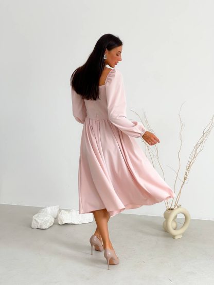 Blush Pink Puff Sleeve Midi Dress - Image 2