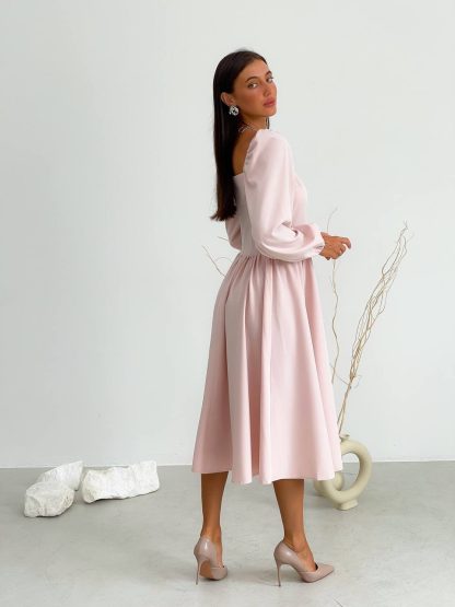 Blush Pink Puff Sleeve Midi Dress - Image 5