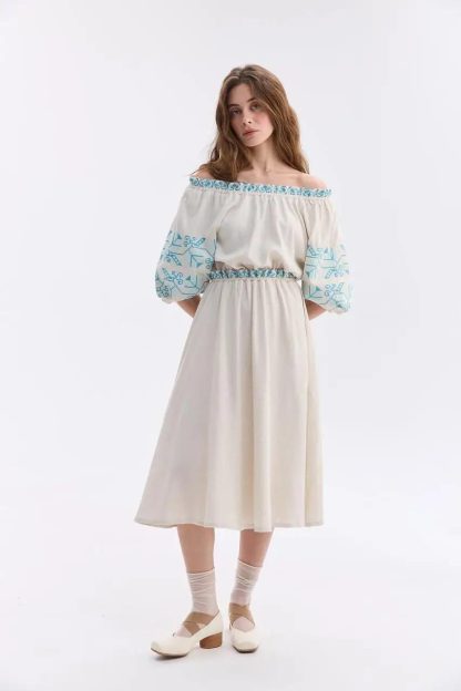 Boho Embroidered Off-Shoulder Midi Dress