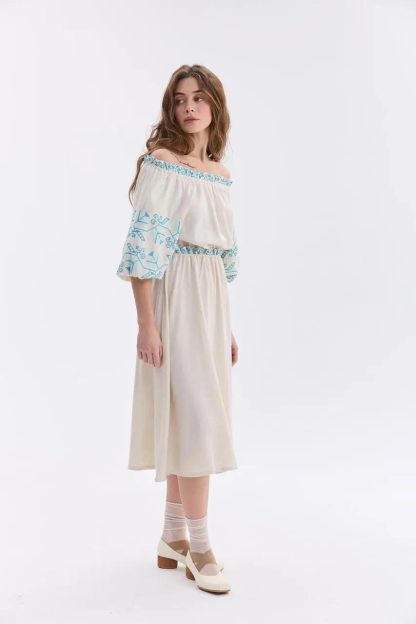 Boho Embroidered Off-Shoulder Midi Dress - Image 2