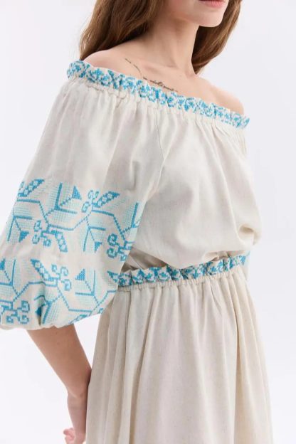 Boho Embroidered Off-Shoulder Midi Dress - Image 3