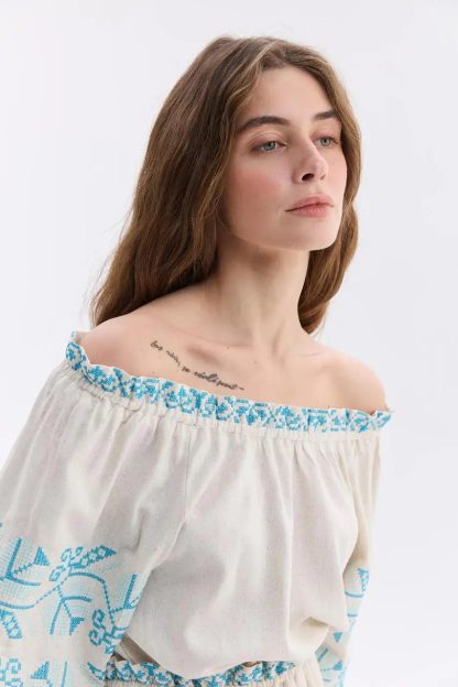 Boho Embroidered Off-Shoulder Midi Dress - Image 4