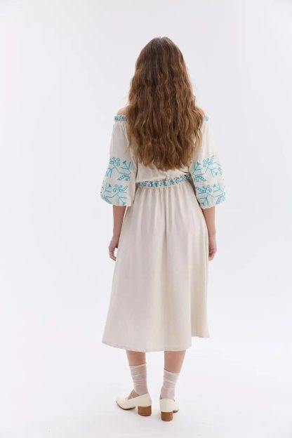 Boho Embroidered Off-Shoulder Midi Dress - Image 6