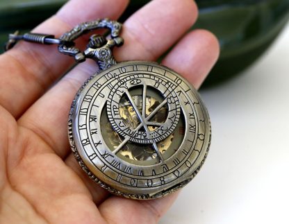 Antique Skeleton Pocket Watch with Red Roman Numerals - Image 3