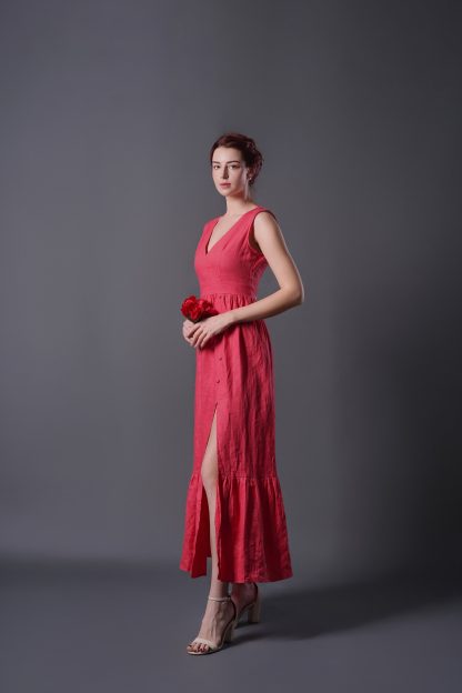 Arty V-neck sleeveless ramie dress - Image 5