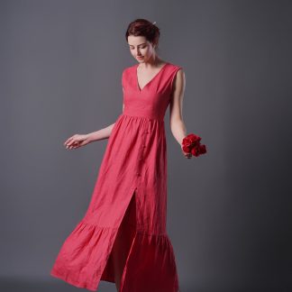 Arty V-neck sleeveless ramie dress
