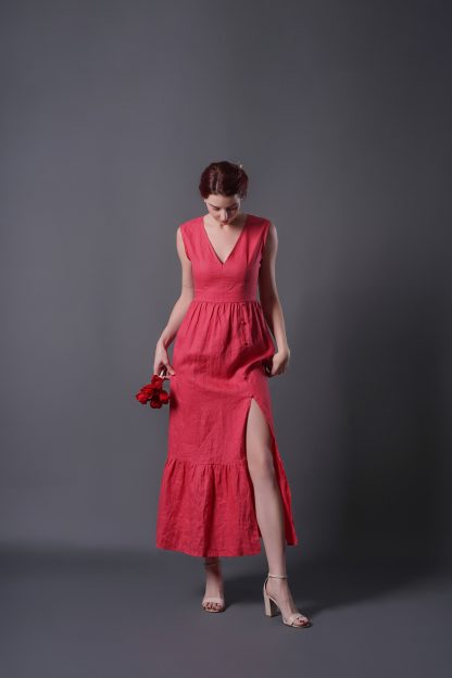 Arty V-neck sleeveless ramie dress - Image 3