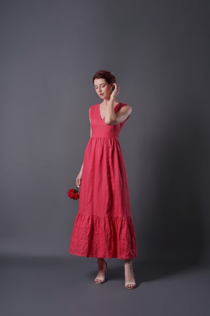 Arty V-neck sleeveless ramie dress - Image 2