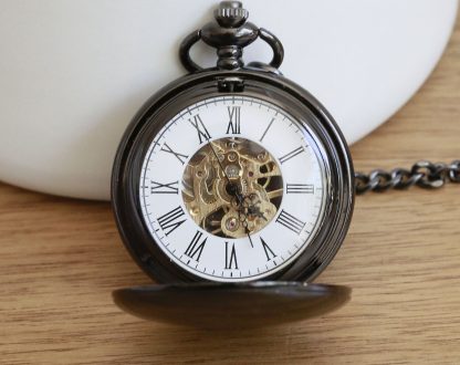 Black Skeleton Roman Numeral Pocket Watch