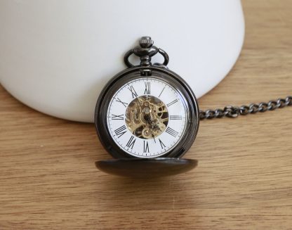 Black Skeleton Roman Numeral Pocket Watch - Image 2