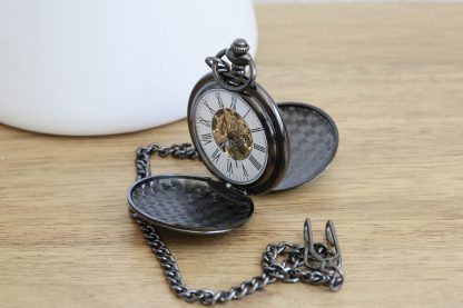 Black Skeleton Roman Numeral Pocket Watch - Image 3