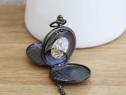 Black Skeleton Roman Numeral Pocket Watch - Image 4