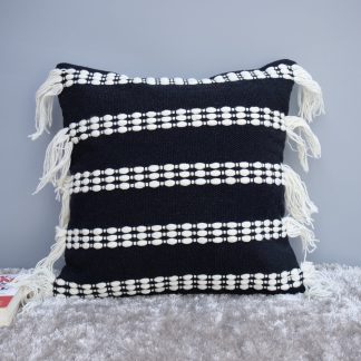 Black & White Boho Tassel Cushion Cover