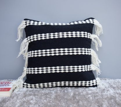 Black & White Boho Tassel Cushion Cover