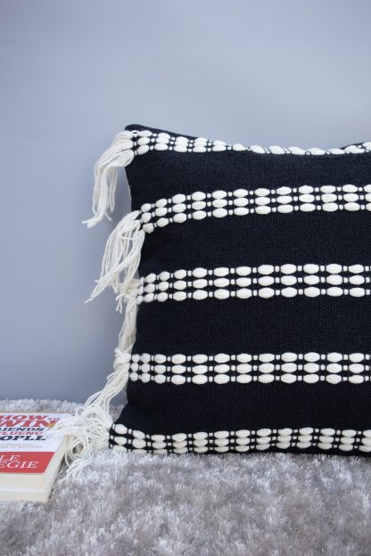 Black & White Boho Tassel Cushion Cover - Image 2