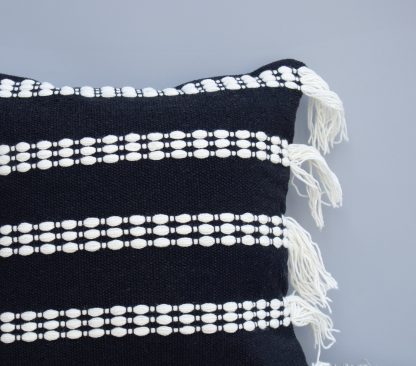 Black & White Boho Tassel Cushion Cover - Image 3