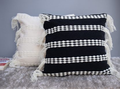 Black & White Boho Tassel Cushion Cover - Image 4