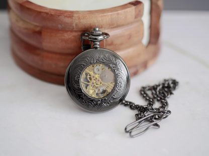 Black and blue skeleton mechanical pocket watch - Image 2