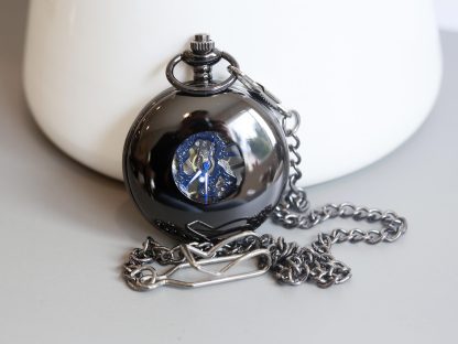Black and blue skeleton mechanical pocket watch - Image 3