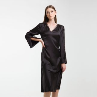 Black satin sleeve dress