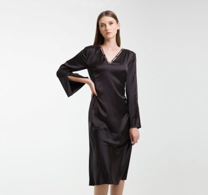 Black satin sleeve dress