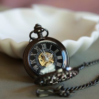 Black vintage mechanical skeleton pocket watch