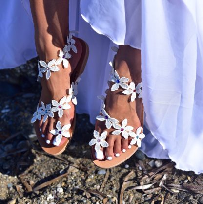 Bohemian Daisy Flower Strappy Flat Sandals for Women – Handmade Floral Gladiator Summer Sandals - Image 5