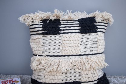 Boho Checkerboard Fringe Cushion Cover - Image 2