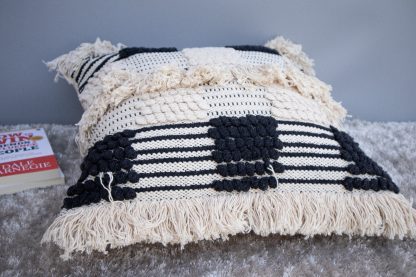 Boho Checkerboard Fringe Cushion Cover - Image 3