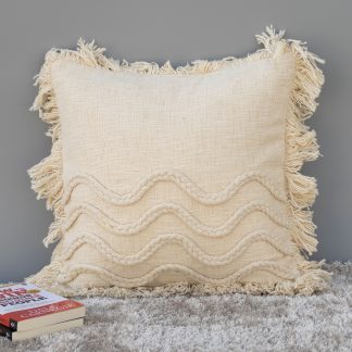 Boho Cream Wavy Fringe Cushion Cover