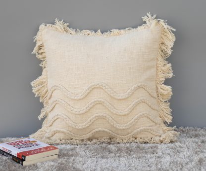 Boho Cream Wavy Fringe Cushion Cover