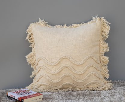Boho Cream Wavy Fringe Cushion Cover - Image 3