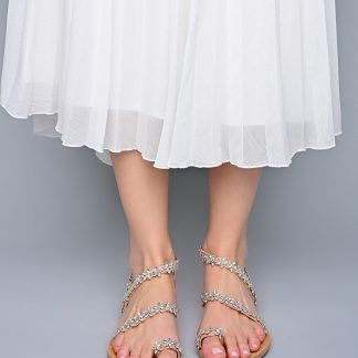 Boho Crystal Floral Strappy Flat Sandals for Women – Handmade Summer Bridal Gladiator Shoes