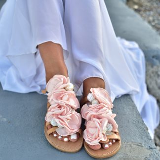 Boho Oversized Pink Floral Flat Sandals – Handcrafted Statement Summer Shoes