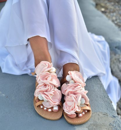 Boho Oversized Pink Floral Flat Sandals – Handcrafted Statement Summer Shoes