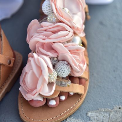 Boho Oversized Pink Floral Flat Sandals – Handcrafted Statement Summer Shoes - Image 2