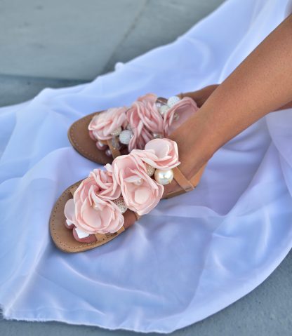 Boho Oversized Pink Floral Flat Sandals – Handcrafted Statement Summer Shoes - Image 3