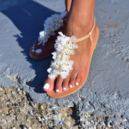Boho White Floral Appliqué Flat Sandals for Women – Elegant Summer Beach Sandals - Image 6