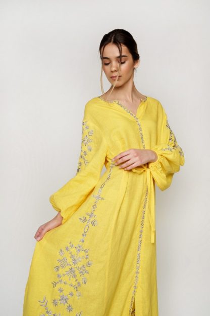 Yellow Embroidered Boho Maxi Dress