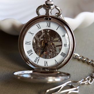 Classic Mechanical Elegant Silver Skeleton Pocket Watch