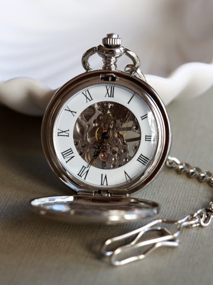 Classic Mechanical Elegant Silver Skeleton Pocket Watch