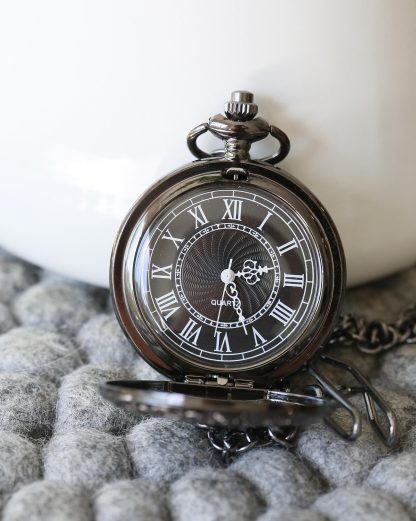 Classic black stylish retro style Roman numeral pocket watch