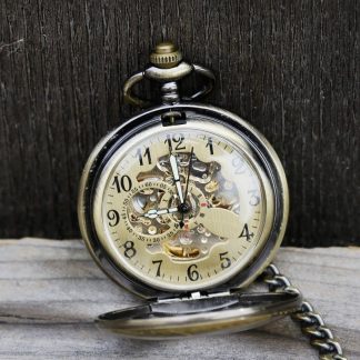 Classic skeleton design mechanical pocket watch