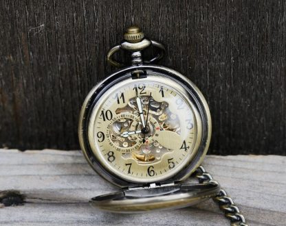 Classic skeleton design mechanical pocket watch