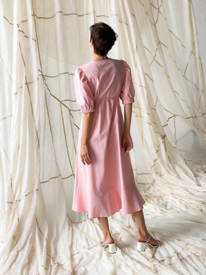 Soft Pink Puff Sleeve Wrap Midi Dress - Image 5
