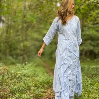 Forest style pleated linen dress