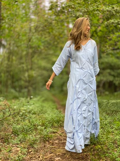 Forest style pleated linen dress